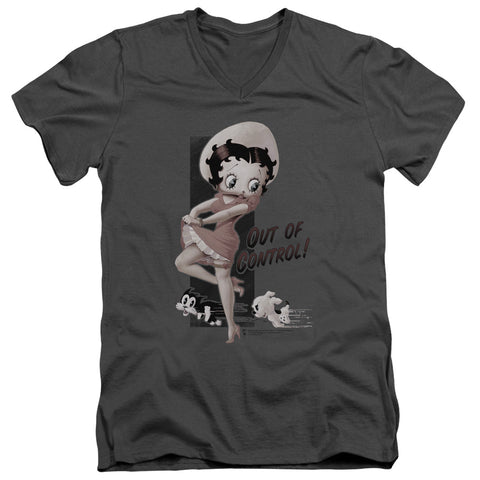 Betty Boop/out Of Control - S/s Adult V-neck - Charcoal