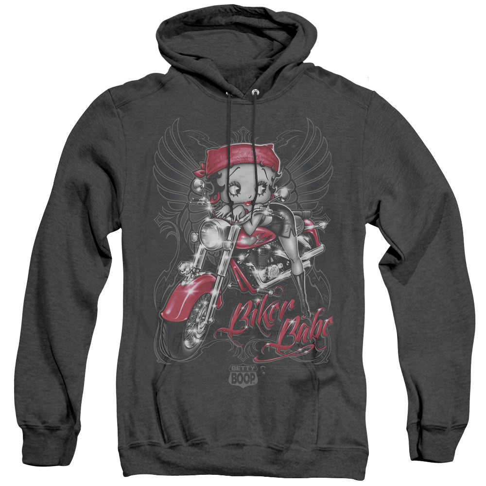 Betty Boop/biker Babe-adult Heather Hoodie-black