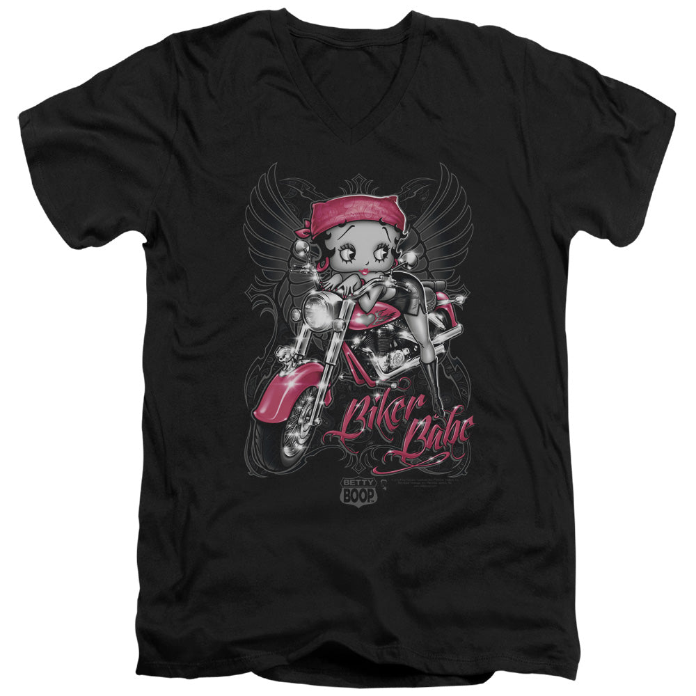 Betty Boop/biker Babe-s/s Adult V-neck 30/1-black