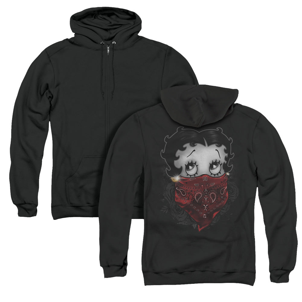 Betty Boop/bandana & Roses (back Print) - Adult Zipper Hoodie - Black