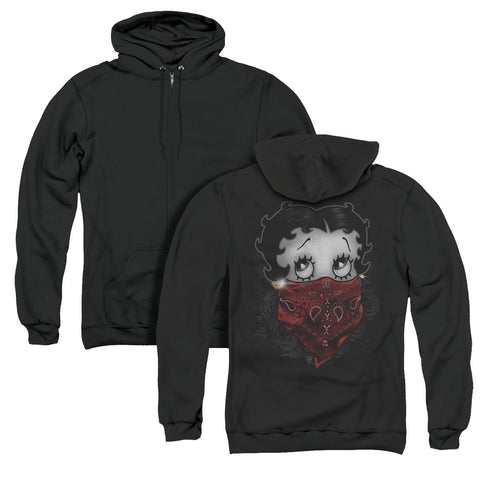 Betty Boop/bandana & Roses (back Print) - Adult Zipper Hoodie - Black