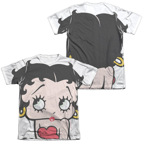 Betty Boop/big Boop Head (front/back Print)-adult Poly/cotton S/s Tee-white