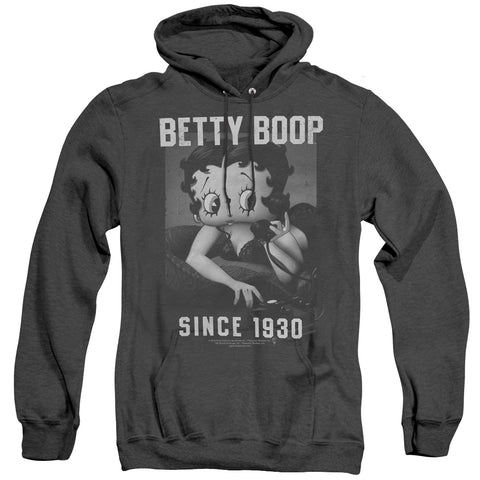Betty Boop/on The Line-adult Heather Hoodie-black