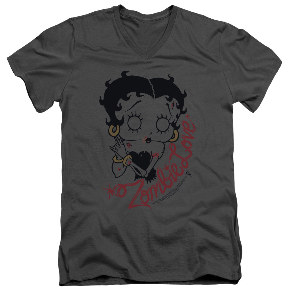 Betty Boop/classic Zombie-s/s Adult V-neck 30/1-charcoal