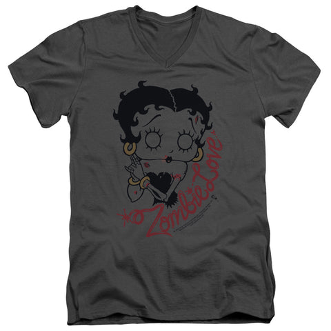 Betty Boop/classic Zombie-s/s Adult V-neck 30/1-charcoal