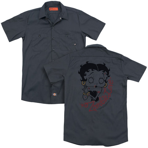 Betty Boop/classic Zombie(back Print) - Adult Work Shirt - Charcoal