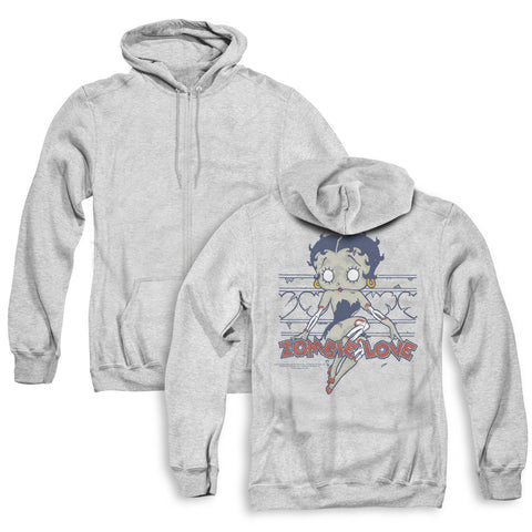 Betty Boop/zombie Pinup (back Print) - Adult Zipper Hoodie-athletic Heather