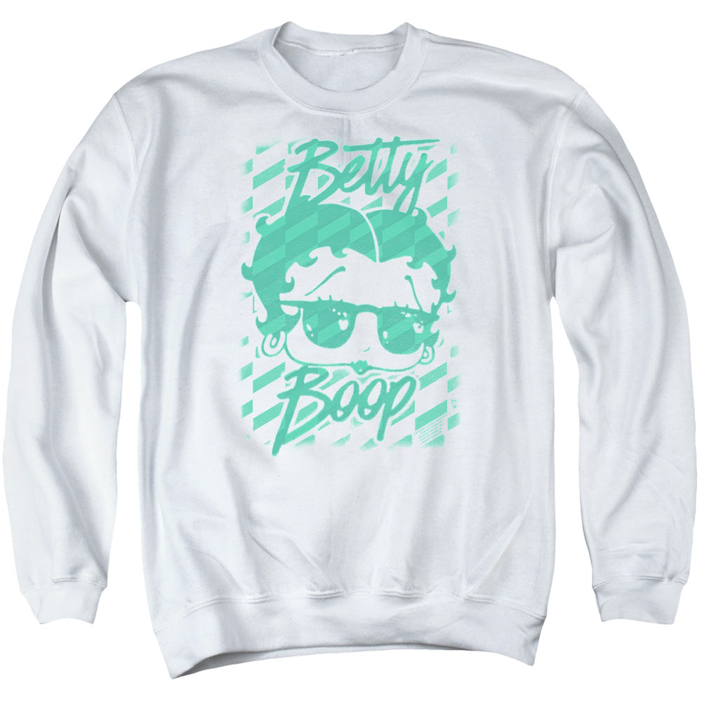 Betty Boop/summer Shades-adult Crewneck Sweatshirt-white