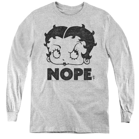 Betty Boop/boop Nope-youth Long Sleeve Tee-athletic Heather