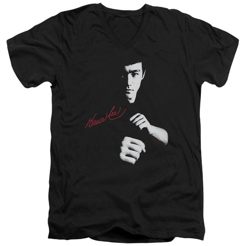 Bruce Lee/the Dragon Awaits - S/s Adult V-neck - Black