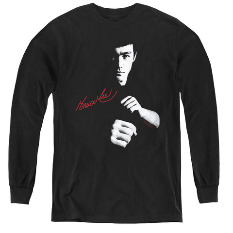 Bruce Lee/the Dragon Awaits - Youth Long Sleeve Tee - Black