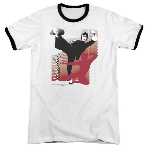 Bruce Lee/kick It - Adult Ringer - White/black