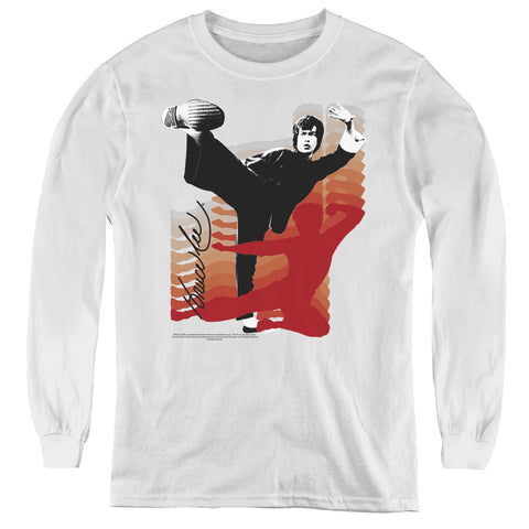 Bruce Lee/kick It - Youth Long Sleeve Tee - White