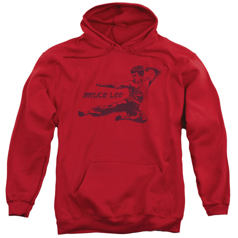 Bruce Lee/line Kick-adult Pull-over Hoodie-red
