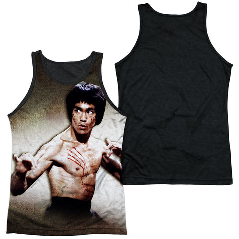 Bruce Lee/scratched-adult Poly Tank Top Black Back-white