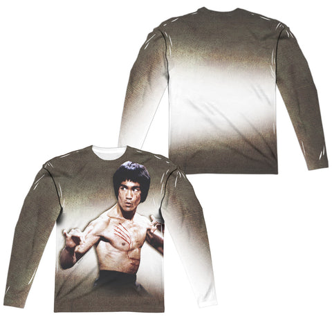 Bruce Lee/scratched (front/back Print)-l/s Adult Poly Crew -white