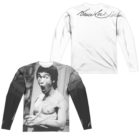 Bruce Lee/classic Lee (front/back Print)-l/s Adult Poly Crew -white