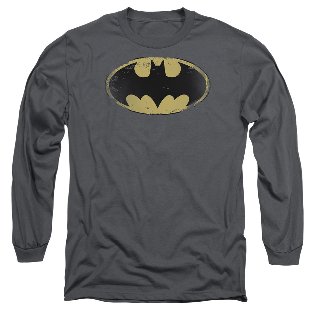Batman/distressed Shield - L/s Adult 18/1 - Charcoal