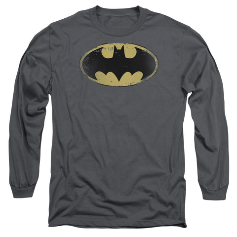 Batman/distressed Shield - L/s Adult 18/1 - Charcoal
