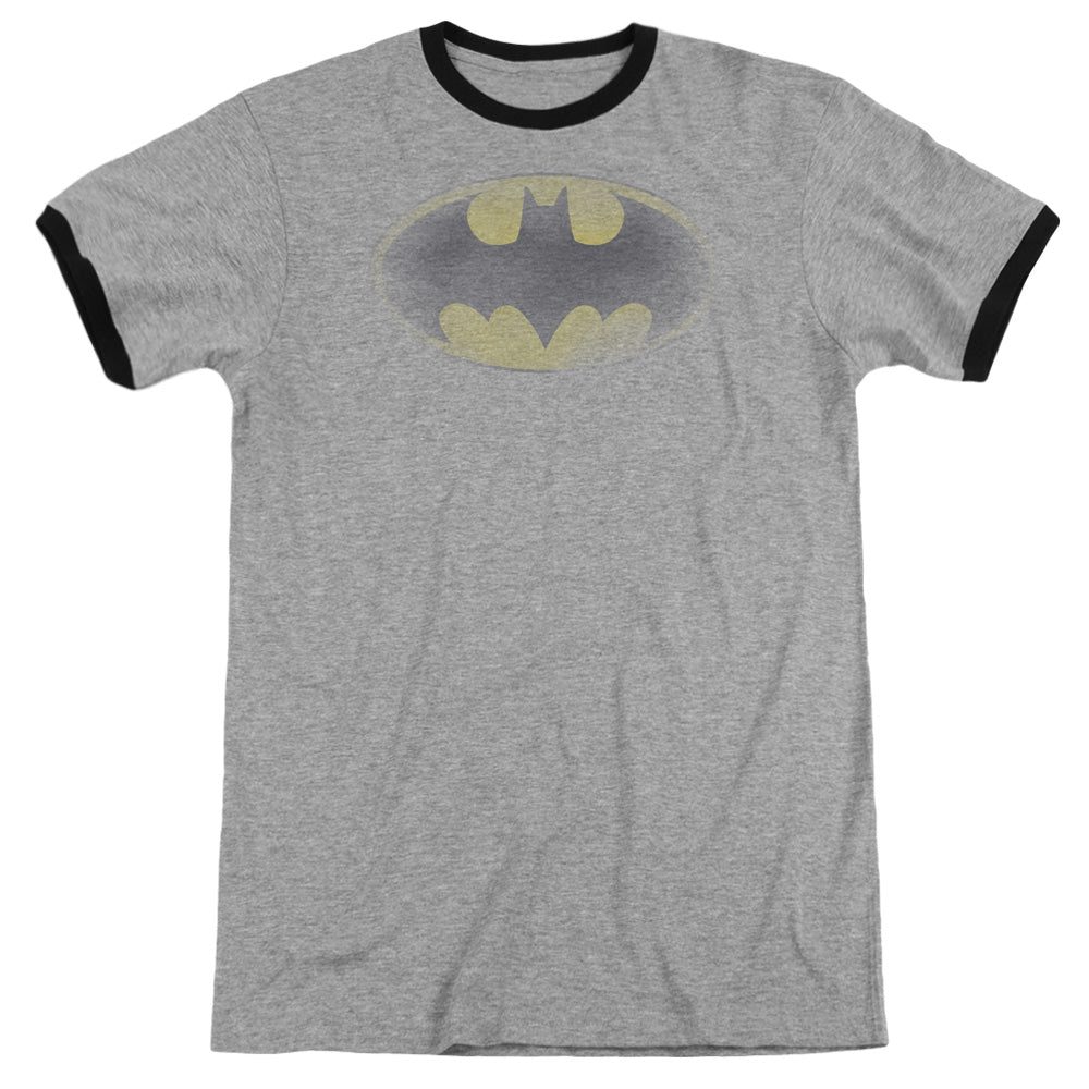 Batman/faded Logo - Adult Ringer - Heather/black