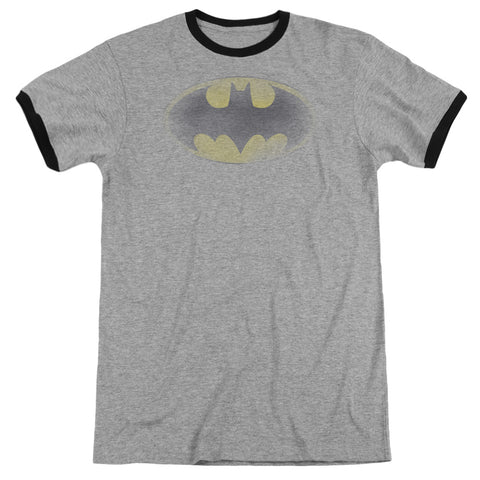 Batman/faded Logo - Adult Ringer - Heather/black