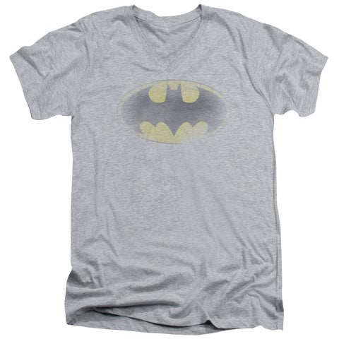 Batman/faded Logo - S/s Adult V-neck - Athletic Heather
