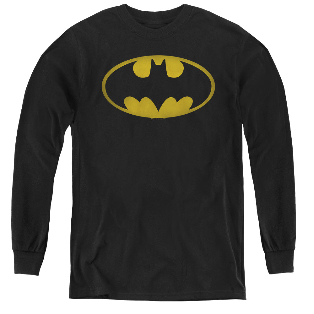 Batman/washed Bat Logo - Youth Long Sleeve Tee - Black