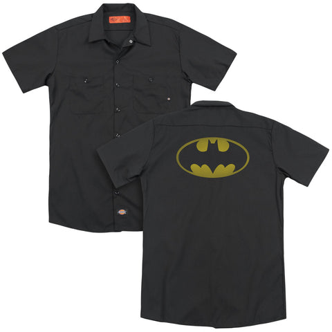 Batman/washed Bat Logo (back Print) - Adult Work Shirt - Black