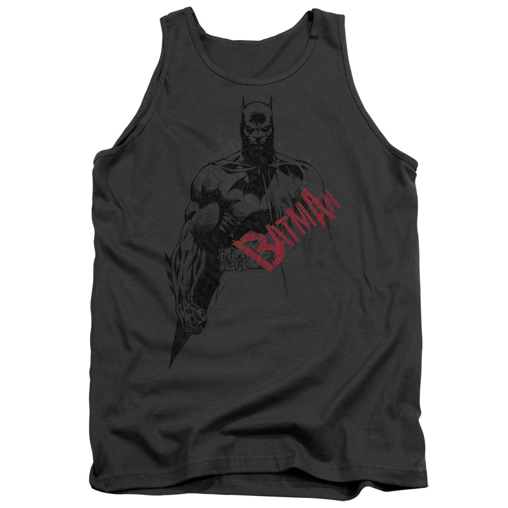 Batman/sketch Bat Red Logo - Adult Tank - Charcoal