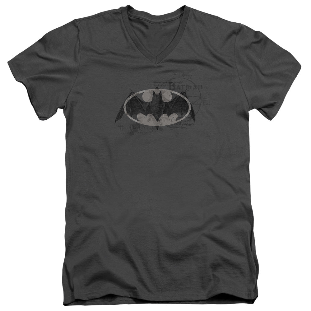 Batman/arcane Bat Logo - S/s Adult V-neck - Charcoal