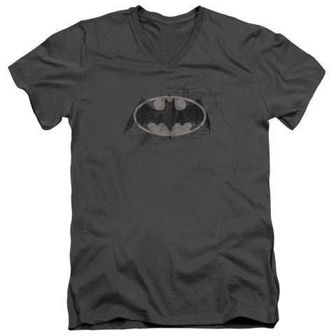 Batman/arcane Bat Logo - S/s Adult V-neck - Charcoal