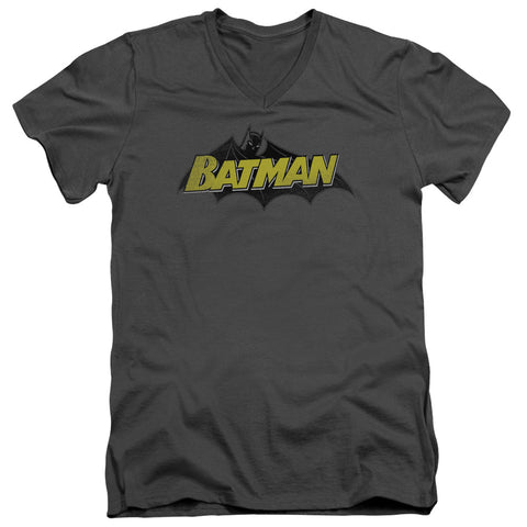 Batman/classic Comic Logo - S/s Adult V-neck - Charcoal
