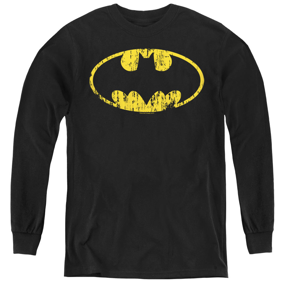 Batman/classic Logo Distressed - Youth Long Sleeve Tee - Black