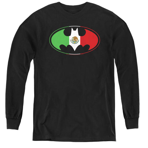 Batman/mexican Flag Shield - Youth Long Sleeve Tee - Black