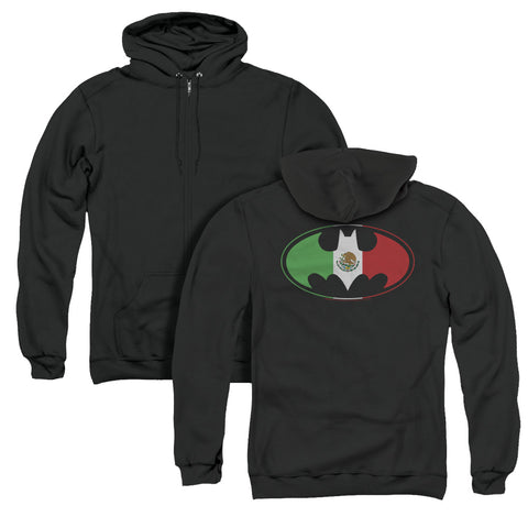 Batman/mexican Flag Shield (back Print) - Adult Zipper Hoodie - Black