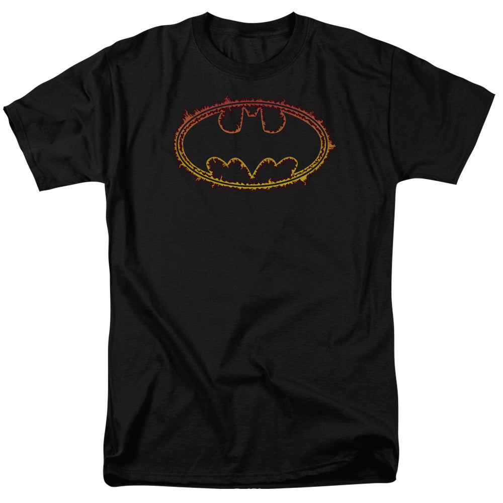Batman/flame Outlined Logo - S/s Adult 18/1 - Black