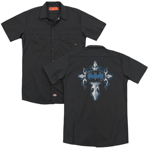 Batman/gothic Steel Logo (back Print) - Adult Work Shirt - Black