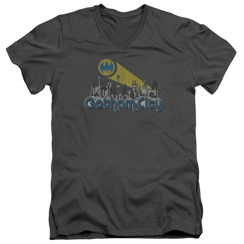 Batman/gotham City Distressed - S/s Adult V-neck - Charcoal