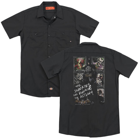 Batman Aa/running The Asylum (back Print) - Adult Work Shirt - Black