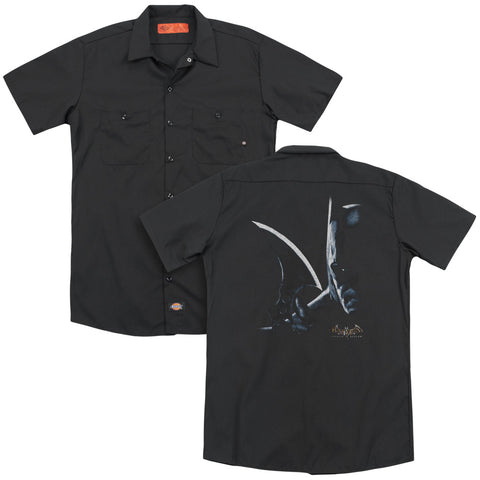 Batman Aa/arkham Batman (back Print) - Adult Work Shirt - Black