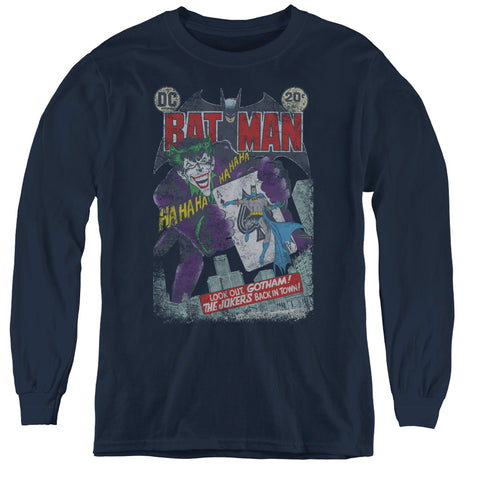 Batman/#251 Distressed - Youth Long Sleeve Tee - Navy