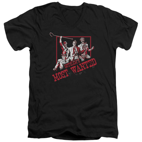 Batman/gothams Most Wanted - S/s Adult V-neck - Black