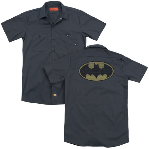Batman/little Logos(back Print) - Adult Work Shirt - Charcoal