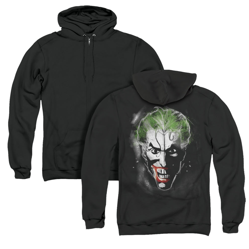 Batman/face Of Madness (back Print)-adult Zipper Hoodie-black
