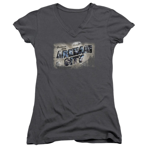 Juniors Sheer Cap Sleeve V-Neck
