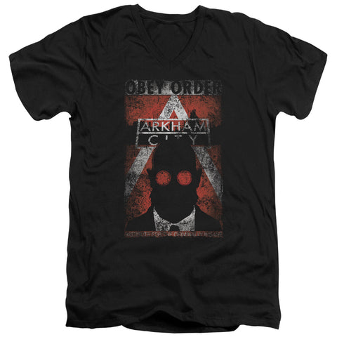 Arkham City/obey Order Poster - S/s Adult V-neck - Black