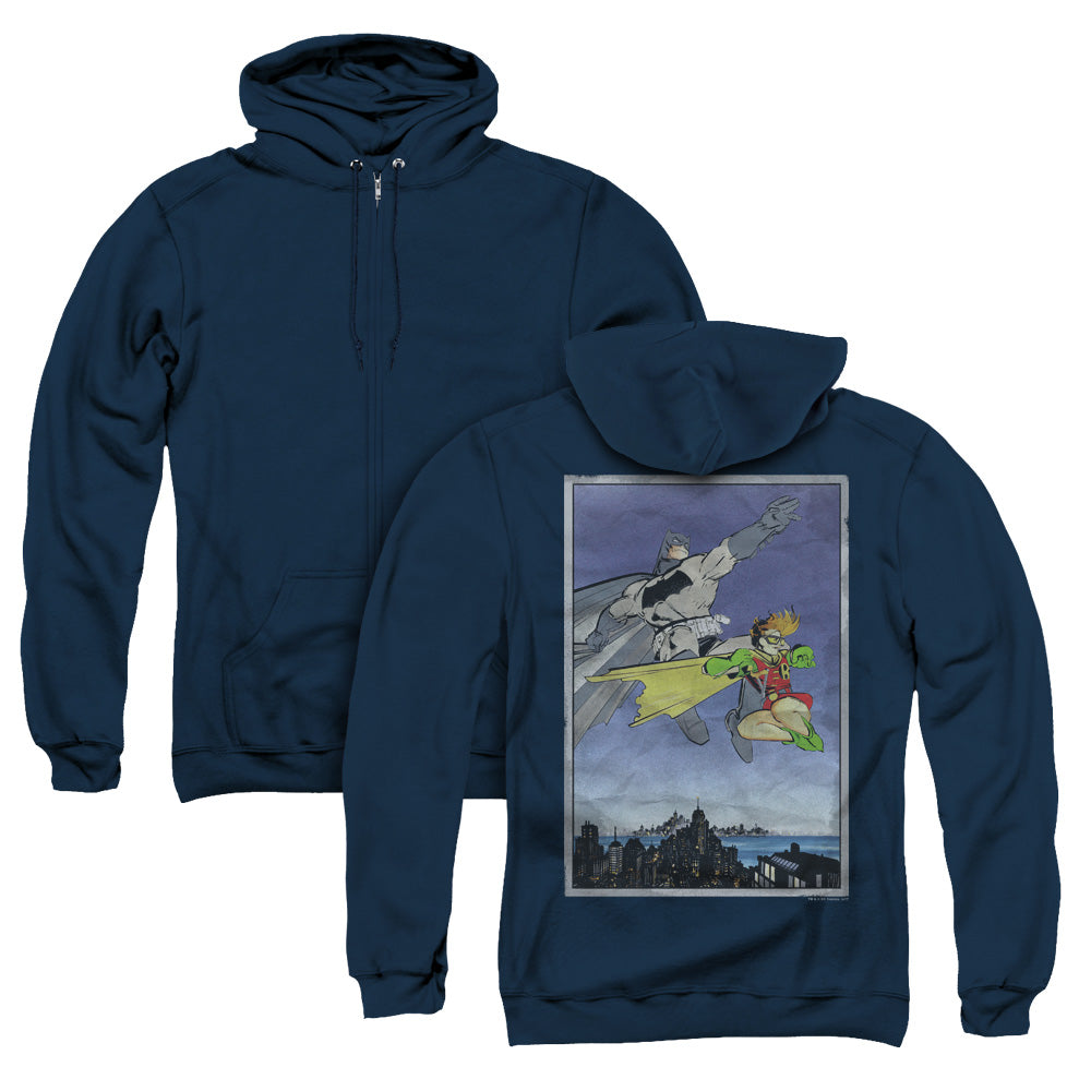 Batman/dkr Duo (back Print) - Adult Zipper Hoodie - Navy