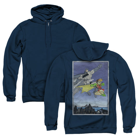 Batman/dkr Duo (back Print) - Adult Zipper Hoodie - Navy