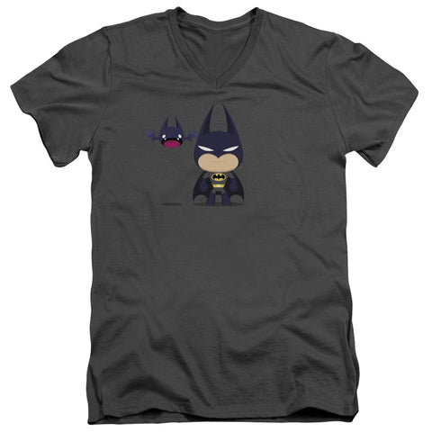 Batman/cute Batman - S/s Adult V-neck - Charcoal
