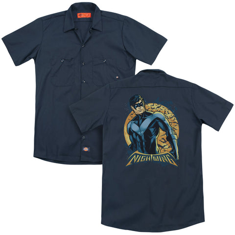 Batman/nightwing Moon (back Print) - Adult Work Shirt - Navy